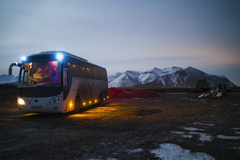 Public transit buses at a depot
